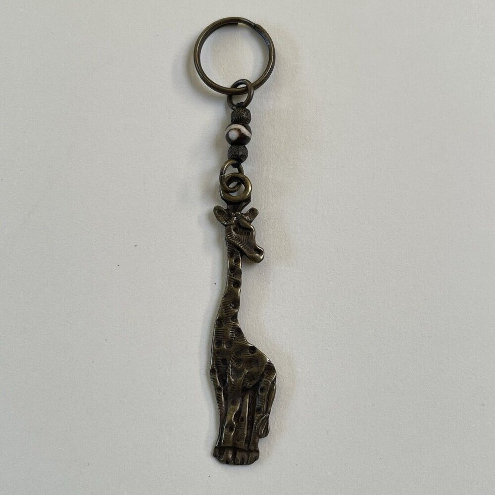 Brass Giraffe Keychain Key Ring Metal Collectible Bag Charm Animal